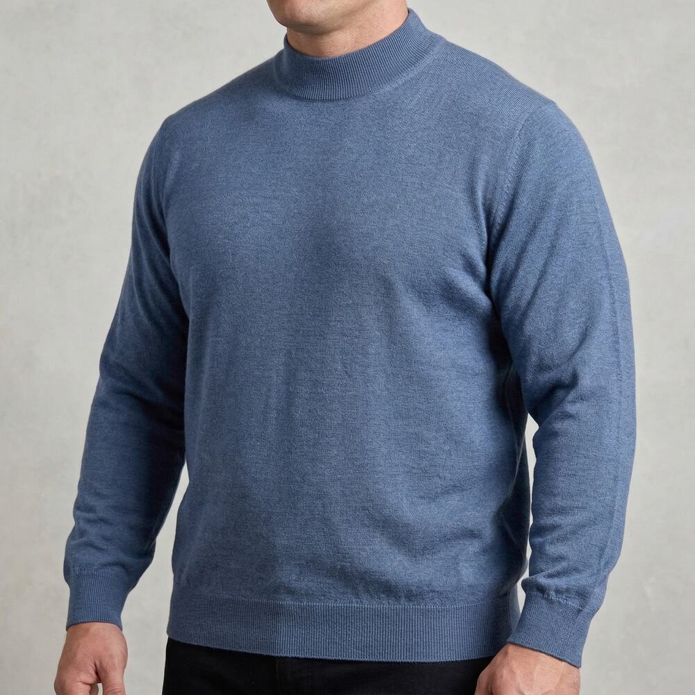 John W. Nordstrom Men's Mock Neck Sweater Blue 100% Merino Wool Italy XLL